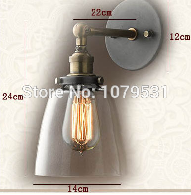 vintage industrial edison wall lamp with e27 bulb light rh loft rare clear glass lampshade wall light 110v-220v