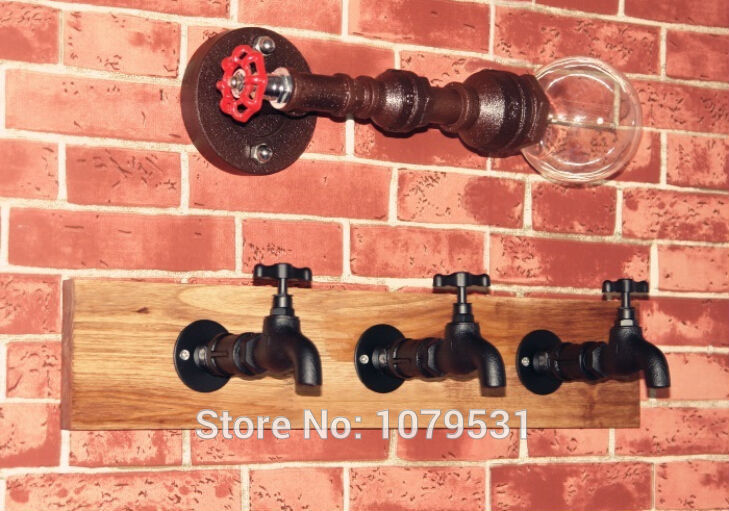 vintage single head e27 edison metal water pipe wall lamp creative 3pcs pipe hooks decoration sconce 110-240v three colors