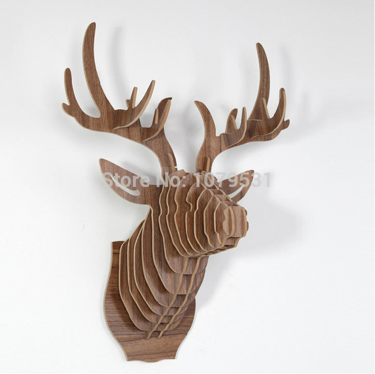 [walnut] deer head wall hanging home decoration of wooden crafts,animal head wall decor ,carved wood art,elk decoration