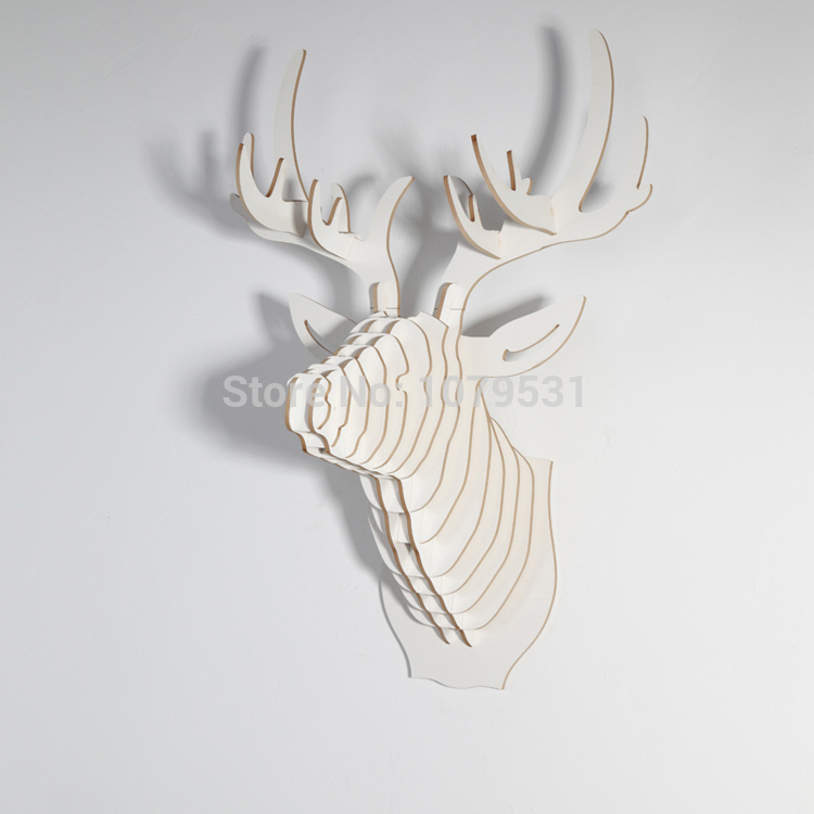 [white] deer head wall hanging home decoration of wooden crafts,animal head wall decor ,carved wood art,elk decoration