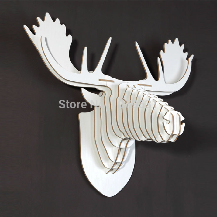 [white]europe style diy wooden reindeer head ornament,wall decor,wood wall hangings,wooden moose head home decor