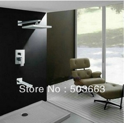 10" Bathroom Rainfall Shower head+ Arm + Wall Spout+Valve Shower Faucet Set CM0553