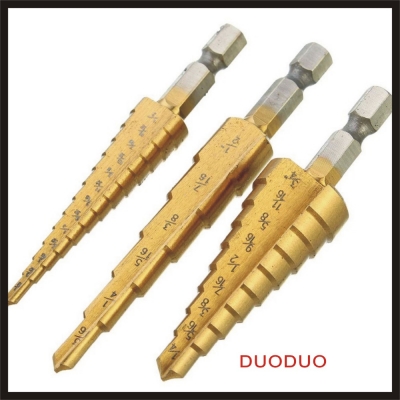 3pc quick-change 1/4 inch hex shank larger titanium coated step drill bit set [step-drill-1905]