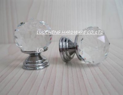 40PCS/LOT 30MM CUT CLEAR CRYSTAL CABINET KNOBS ON A CHROME BRASS PLATE [Crystal Cabinet Knobs 89|]