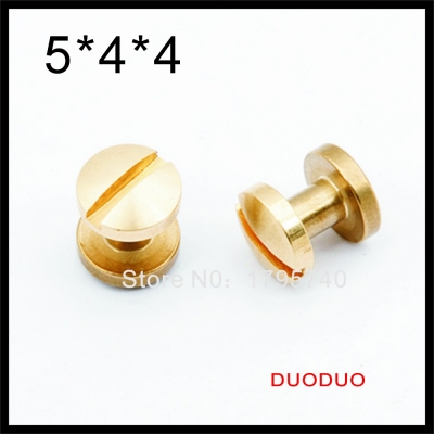 50pcs/lot 4mm x 4mm solid brass 5mm flat head button stud screw nail chicago screw leather belt [leather-craft-tool-1925]