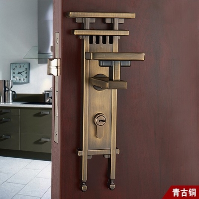Chinese antique LOCK Antique brass ?Door lock handle ?Double latch (latch + square tongue) Free Shipping(3 pcs/lot) pb18 [DOOR LOCK-Green bronze 55|]