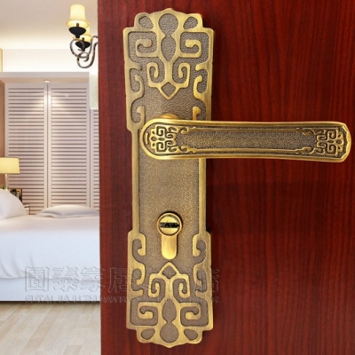 Chinese antique LOCK ?Yellow bronze Door lock handle door levers out door furniture door handle Free Shipping(3 pcs/lot) pb44