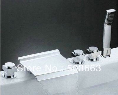Deck Mounted 5 Pieces Waterfall Bathroom Bath Basin Mixer Chrome Fauce Set K508 [Bathroom Faucet-3 or 5 piece set]