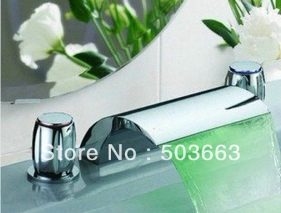 Deck Mounted LED Big Waterfall Bathroom Bathtub Basin Sink Mixer Tap Faucet Set L426