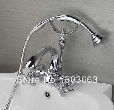Double Handle Chrome 2013 Style Wall Mounted Bathroom Bath Shower Faucet Basin Faucet Set Mixer Tap H-010