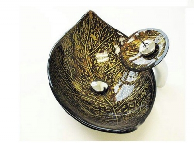 Great Gold leaf Vessel Washbasin Tempered Glass Sink combine Brass Faucet CM0118