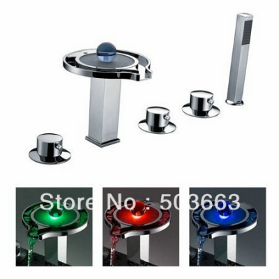 LED Chrome Finish Hydroelectric Waterfall Bathtub Sink Faucet Mixer Tap Vessel Faucet Led Vessel Sink Faucet L-0192 [Bathroom Faucet-3 or 5 piece set]