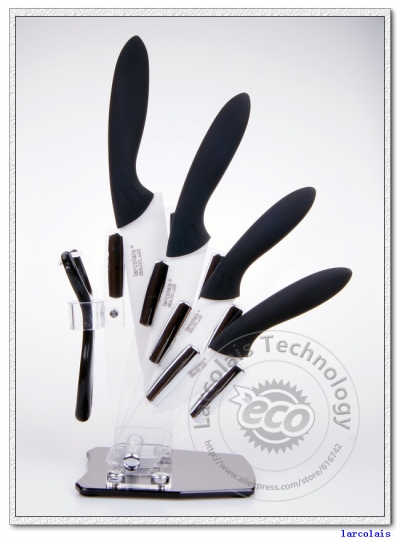 Larcolais Ceramic Knife Sets 3" 4" 5" 6" inch + Peeler+Holder Free Shipping High Quality Black Handle