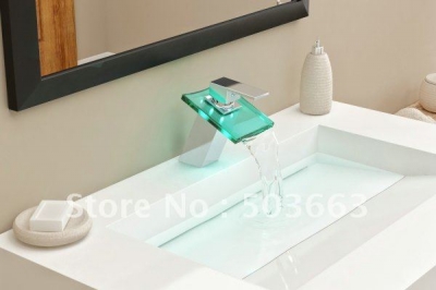 NEW LED Colorful Light Big Waterfall Faucet Chrome NO Need Battery Powered Mixer Basin&Sink Brass Tap CM0855