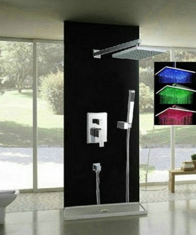 New 8"LED Chrome Rain Shower Head Arm Set Faucet Valve Bathroom Tap 4 Shower S-540