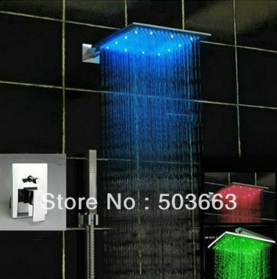 New Chrome LED 12" Rainfall Shower Head With Diverter Handle Spray Wall Mounted Set S-597 [Shower Faucet Set 2383|]