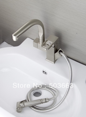 Novel Kitchen Pull Out And Swivel Faucet Nickle Brushed Mixer Brass Taps Vanity Faucet L-9006