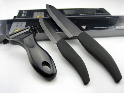 VICTORY 3pcs Set,4"+6"+Peeler Black Blade Ceramic Knife Set +Retail Box,CE FDA Certified [4+6+peeler 93|]