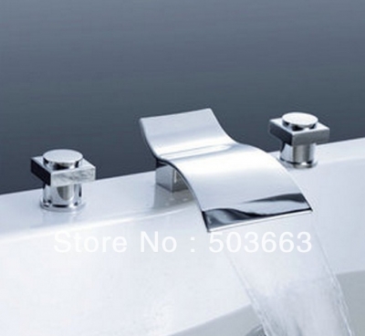 Wave Waterfall Spout Bathroom Basin Mixer Tap Bathtub 3 Piece Faucet Set YS-9803