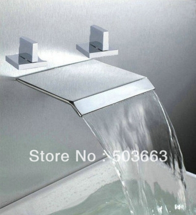 Wholesale 3 Pcs Double Handle Bathroom Basin Sink Waterfall Faucet Mixer Tap Vanity Faucet Chrome Crane S-098 [Bathroom Faucet-3 or 5 piece set]