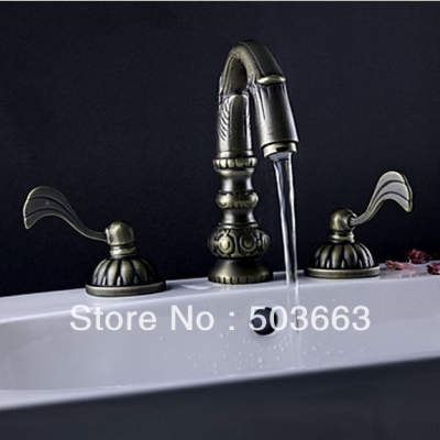 Wholesale 3 pcs Antique Brass Deck Mounted Bathroom Mixer Tap Bath Basin Sink Faucet A-50 [Bathroom Faucet-3 or 5 piece set]