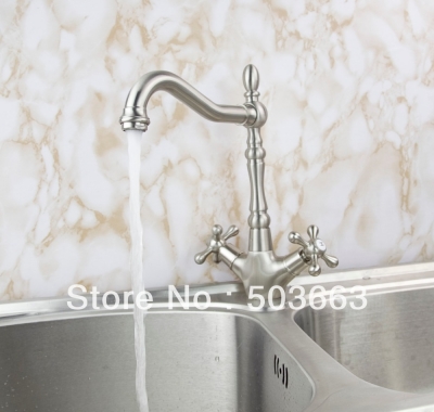 Wholesale Deck Mounted 2 Handle Design Nickel Brushed Kitchen Sink Faucet Vanity Mixer Tap Crane S-134 [Kitchen Faucet 1636|]