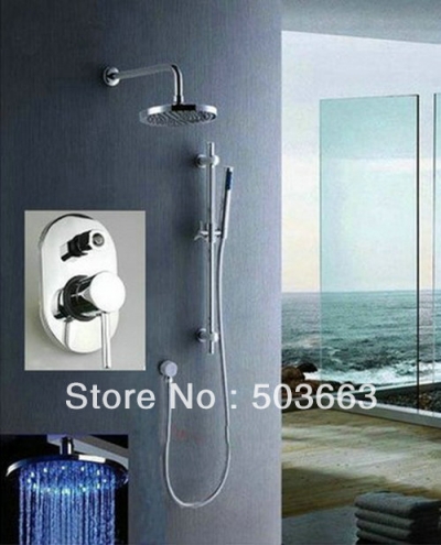 Wholesale LED 8" Rainfall Shower Head With Diverter Handle Spray Wall Mounted Set S-600