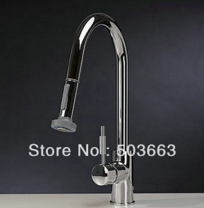Wholesale New Chrome 75cm Kitchen Brass Faucet Basin Sink Pull Out Spray Single Handle Mixer Tap S-790