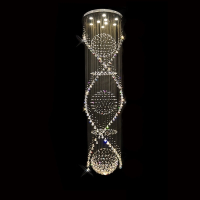 long spiral crystal ceiling light fixture lustre crystal light fitting for lobby, staircase, stairs, foyer large crystal lamp [crystal-ceiling-light-7271]