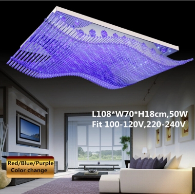 luxury 4 color smooth sailing led lamp k9 crystal modern square led ceiling lights +remote control lustres de sala lighting