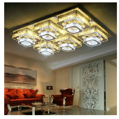 modern remote control square flush mount crystal ceiling lights fixture bedroom led wireless living room ceiling lamp [15-crystal-ceiling-lights-7301]
