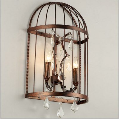nordic birdcage crystal wall lights iron cage home decor american vintage industrial lamp retro lamparas colgantes e14
