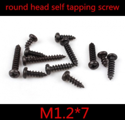 !! 100pcs/lot m1.2*7 1.2mm steel with black oxide phillips round pan head self tapping screw