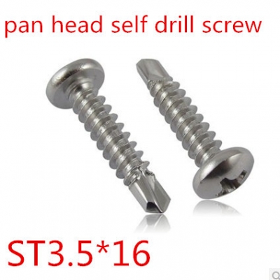 200pcs/lot st3.5*16 3.5*16mm stainless steel pan head phillips countersunk self drill screw