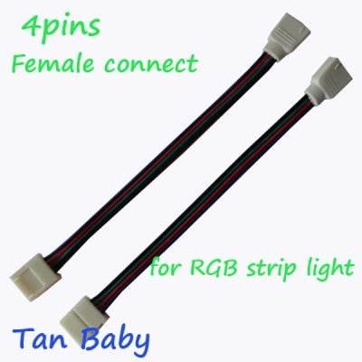 250pcs/lot rgb led connector 10mm 4 pin female connector with cable for 5050 rgb led strip easy connect