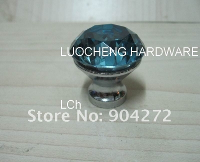 30PCS/ LOT 30 MM WATER BLUE CRYSTAL CABINET KNOBS ON CHROME ZINC BASE [Crystal Cabinet Knobs 157|]
