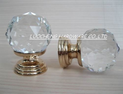 4PCS/LOT FREE SHIPPING 40MM CLEAR CUT CRYSTAL CABINET KNOB WITH K-GOLD FINISH BRASS BASE