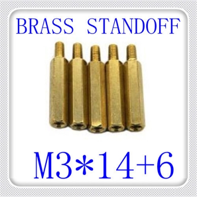 500pcs/lot pcb m3*14+6 brass hex male to female standoff /standoff screw