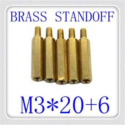 500pcs/lot pcb m3*20+6 brass hex male to female standoff / brass spacer screw