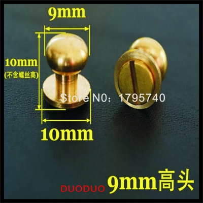 50pcs/lot 9mm stud screw round head solid brass nail leather screw rivet chicago button for diy leather decoration