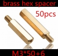 50pcs/lot m3*50+6 m3 x 50 brass hex male to female standoff spacer screw