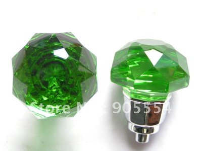 D45mmxH54mm Free shipping multi-faceted cutting green crystal glass cabinet door knob