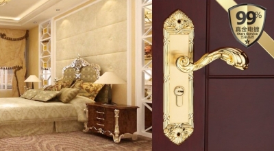 Door Thickness 35-45MM Free Shipping (2 pcs/lot)Zinc alloy ?Handle door lock,24 k real gold,Room door, Gate and others