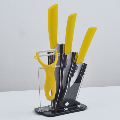 Kitchen Yellow Handle Ceramic Knife Set 3 inch 4 inch 5 inch + Peeler + Holder Free Shipping