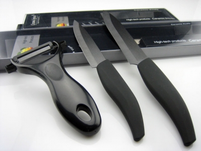 VICTORY 3pcs Set,4"5" inch Black Handle Paring Utility Ceramic Knife + Ceramic Peeler Sets,Free Shipping