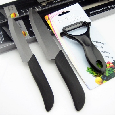 VICTORY 3pcs Set,5"/6" +Peeler Black Blade Ceramic Knife set +Retail Box,CE FDA Certified
