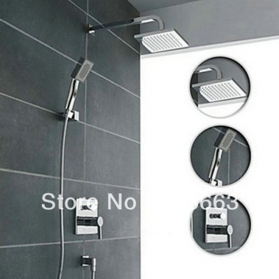Wholesale 8" Bathroom Rainfall Shower Head+ Arm Hand Spray Valve Faucet Set S-654