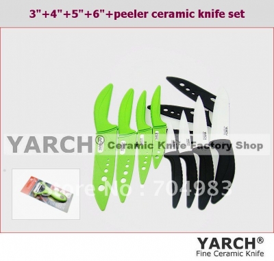 YARCH 5pcs/set , 3"+4"+5"+6"+peeler Ceramic Chef's Horizontal Knife kitchen with Scabbard, Ceramic Knife set ,CE FDA certified