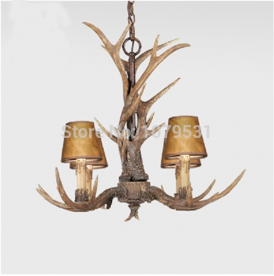 europe country 4 heads chandelier american retro lamps fixture resin deer horn antler lampshade decoration, e14 110-240v