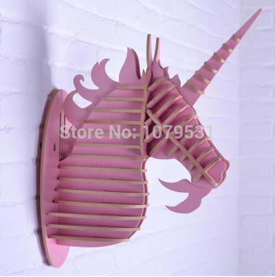 europe style diy wooden unicorn head wood crafts home decor,creative carved animal head ornament [wall-decoration-7657]